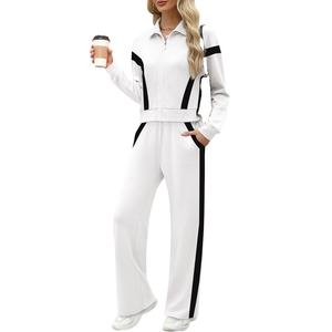 OEM Jogger Suit Stripe Loose pour femmes Lounge Sets pour femmes survêtement 2 pièces tenues vestes et pantalons de survêtement à jambes larges ensemble 2026 - Product Image 3