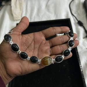 กำไลข้อมือสำหรับสตรีทำมือ925เงินสเตอร์ลิงปรับได้พร้อมกำไลพลอยสีดำพลอยธรรมชาติสีดำ - Product Image 1