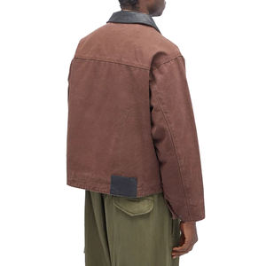 Veste pour homme, veste de travail, veste de travail OEM avec logo personnalisé, veste de travail en toile lavée 14 oz avec col en cuir pour homme - Product Image 4