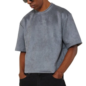 T-shirt court oversize en suède pour homme, toucher doux premium, manches courtes, tee-shirt vierge, logo personnalisé, OEM, streetwear, vente en gros, chemises pour hommes - Product Image 1