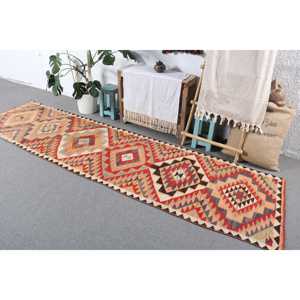 Vintage 2.7x10.6 ft Rug, <b>Runner</b> Turkish Rug, <b>Red</b> Brown Floral Rug - Product Image 2
