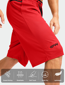 กางเกงขาสั้นกีฬาผู้ชายแบบแห้งเร็ว ผ้าโพลีเอสเตอร์ มีกระเป๋าข้าง ระบายอากาศได้ดี เหมาะสำหรับออกกำลังกาย วิ่ง บาสเก็ตบอล ฝึกซ้อม มีไซส์ใหญ่พิเศษ - Product Image 5