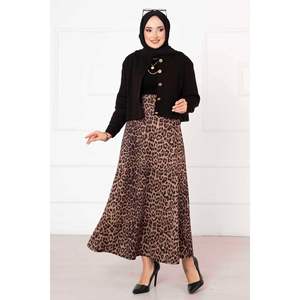 Mevlana <b>Skirt</b> -2 Leopard Print <b>Long</b> Straight Style Ruffles Breathable Chiffon Spandex Material Plain Dyed Digital Print Animal - Product Image 2