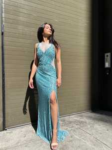 ชุดเดรสออกงานกลางคืนแบบไม่หยุดนิ่งลายดอกไม้แขนกุดมีความยาวเต็มตัวประดับด้วยเลื่อมสำหรับงานอีเว้นท์ - Product Image 2