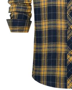 Chemise en flanelle à carreaux bleu marine et jaune moutarde pour homme, manches longues, boutonnée, décontractée, hiver, coupe ajustée, fabrication OEM. - Product Image 5