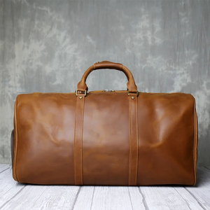 Sac de voyage en cuir véritable, sac de week-end, pliable, portable, fermeture à glissière, doublure en cuir durable, marron - Product Image 4