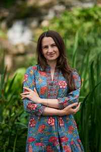 Robe de jardin japonaise bohème, nouvelle, imprimée à la main, en coton pur, à fleurs, bleu et rouge, décontractée - Product Image 5