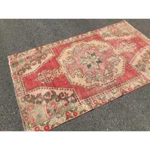 Vintage Turkish Rug, 4.3x7.1 ft Rug, <b>Red</b> Floral <b>Wool</b> Rug - Product Image 4