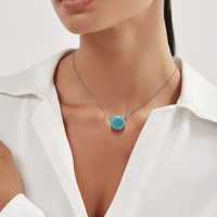 Vente en gros de pendentif solitaire en argent sterling 925, turquoise naturelle 12mm, pierres précieuses rondes, collier multi-plaqué pour femmes, bijoux fins