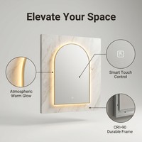 Miroir de salle de bain LED arqué moderne intelligent anti-buée à intensité variable avec cadre en aluminium pour la vente en gros commerciale