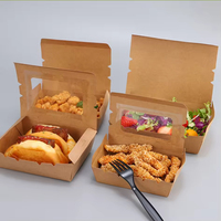 Boîtes à lunch rectangulaires en papier kraft brun imperméables et portables avec fenêtre pour sushis, chips de pommes de terre, traiteur