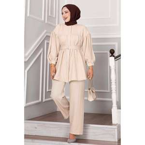 Hijab à manchettes ballon en lin 2 pièces Stone - Product Image 1