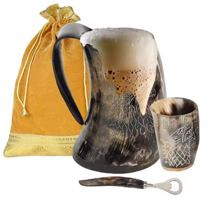 Vente en gros de chopes à bière en corne Café naturel Thor Viking Tasses à boire Grande vente de choppe en corne sortie d'usine Qualité supérieure - Product Image 1
