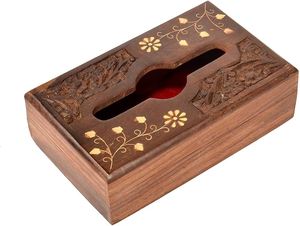 Porte-mouchoirs en bois de mangue rustique fer détaillant à la main organisateur écologique boîte à mouchoirs décorative pour Table basse - Product Image 6