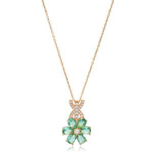 Fleur Design Poire Forme Paraiba CZ Pierre Charme Collier Artisanat Turc 925 Bijoux En Argent - Product Image 4
