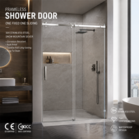 Porte de douche coulissante sans cadre au design moderne, en verre trempé facile à nettoyer, kit d'enclos de salle de bain sur mesure pour hôtel et villa