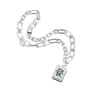 Collar de Moda con Colgante de Dados de Mahjong Chino Verde, de Acero Inoxidable, con Forma Cuadrada, Estilo Hip-Hop, con Cadena de 55 cm - Product Image 5
