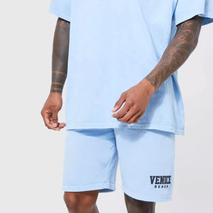 Diseño personalizado Puff Imprimir Hombres Verano 2 piezas Conjunto de trajes sólidos Manga corta Hombres Conjunto de verano para ropa casual - Product Image 4