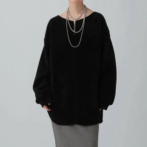 Sweat-shirt long tendance pour femme avec impression personnalisée sur le devant / Sweat-shirt oversize en tissu de velours côtelé pour femme, hiver, OEM - Product Image 5