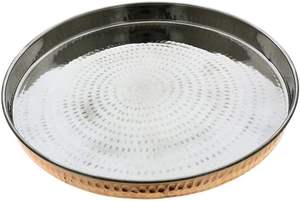 Vaisselle indienne avec logo personnalisé Service de table traditionnel en acier inoxydable et en cuivre, 1 assiette Thali, 5 bols, 1 verre et 1 cuillère - Product Image 4