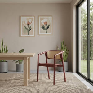 Modern Style Mahogany <b>Wood</b> <b>Dining</b> <b>Chair</b> Natural Rattan Terracotta Color Home Furniture for Apartment Warehouse Restaurant Hotel - Product Image 2