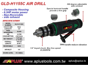 Taladro Neumático APLUS GLD-H1155C, 0.3HP, 25000 RPM, Mango Recto, Mandril de 1/4'', Certificado ISO9001, OEM Personalizable - Product Image 2