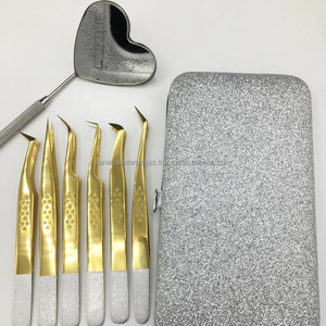 Pinzas para Pestañas Antiestáticas de Acero Inoxidable de Marca Privada, Pinzas para Extensión de Pestañas, Personalizadas con Purpurina Plateada y Dorada - Product Image 3