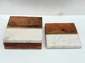 Porte-boissons en marbre blanc élégant Sous-verres en bois et en marbre de style classique pour tasses à café à thé-Vente en gros - Product Image 4