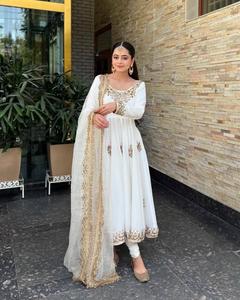 Venta al por mayor de ropa de fiesta de diseñador muselina de algodón secuencia bordado vestido de trabajo y pantalón con Dupatta conjunto listo para usar vestido - Product Image 2