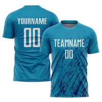 Seragam Jersey sepak bola sublimasi kustom: pakaian tim desain macan tutul biru & hitam yang dipersonalisasi