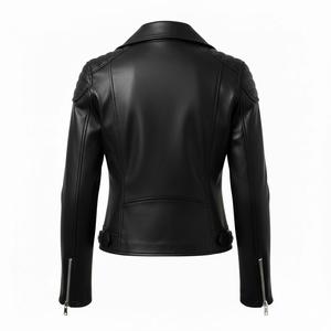 Nouvelle veste moto pour femme en cuir vegan durable, logo personnalisé moderne, ODM, surdimensionnée, en cuir d'agneau noir, rétro, d'hiver - Product Image 2