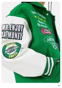 Veste universitaire en laine brodée de lettres rétro personnalisée Uniforme de baseball tendance de rue unisexe avec logo avant pour un look de couple en hiver - Product Image 2