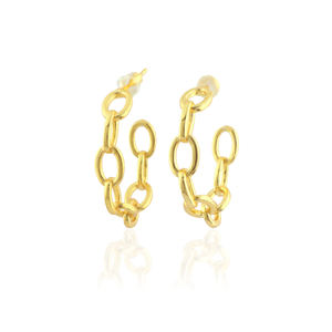 Chaîne à maillons ovales minimalistes cerceaux femmes mode bijoux unis demi cerceau circulaire boucle d'oreille en laiton plaqué or 18 carats cerceaux de déclaration - Product Image 5