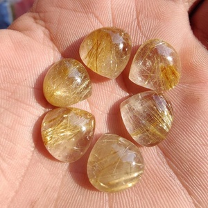 Cabochon en forme de cœur en quartz rutile doré translucide Rutile doré Fabrication de bijoux en vrac Rutile doré 2 pièces - Product Image 1