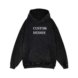 Sweat à capuche unisexe en molleton de coton de qualité supérieure, style streetwear hivernal, délavé à l'acide, brodé, avec poche kangourou, coupe ample - Product Image 3