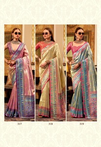 ผ้าส่าหรีใยไหมระบายอากาศได้ดีน้ำหนักเบามีลวดลายดอกไม้และผ้าทอซารีสำหรับงานแต่งงานในฤดูแต่งงาน - Product Image 5