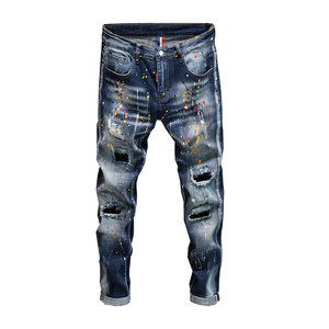 Venta al por mayor nueva moda Slim Fit Jeans desgastados para los hombres logotipo personalizado estilo acampanado cintura media patrón de leopardo Denim cintura elástica - Product Image 1