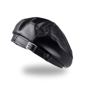 Mode fille en cuir véritable béret Beanie chapeau casquette femmes plaine béret chapeaux couleur unie élégant dame artiste casquettes ceinture bonnets - Product Image 1