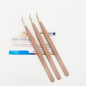 Pinces à extensions de cils, poignée en fibre, couleur marron, pointe dorée, 45 degrés, pinces à isolation pour cils - Product Image 2