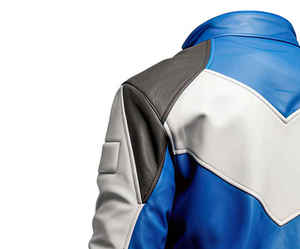 Blouson en cuir bleu et blanc pour homme, blouson en cuir Moto Cafe Racer pour femme, coupe ajustée, rétro, color block, manteau homme femme - Product Image 3