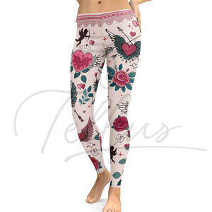 Nouveau design, leggings pour femmes grande taille, imprimé Saint-Valentin, longueur totale, taille haute élastique, spandex/polyester, séchage rapide, respirant - Product Image 2