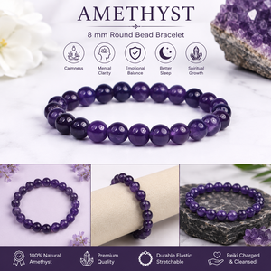 สร้อยข้อมือลูกปัดอะเมทิสต์ธรรมชาติขนาด 8 มม. ทรงกลม เพื่อความสงบ การปกป้อง และความชัดเจนทางจิตใจ - เครื่องประดับหินคริสตัลพลังเรกิ - Product Image 4
