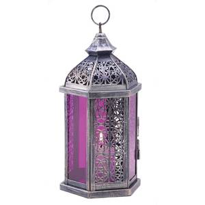 Lanterne suspendue Style marocain bougeoir à la main lanterne découpée au laser conception violet verre bougie lanterne éclairage à la maison - Product Image 3