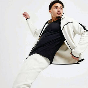 <b>Men</b> <b>white</b> tracksuit two piece set <b>zip</b> <b>up</b> <b>hoodie</b> and jogger pants athletic sportswear workout training outfit casual wear - Product Image 4