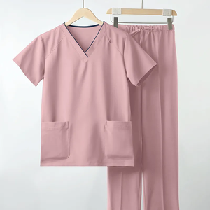 Venta caliente cuello en V/O cuello tejido algodón poliéster Hospital uniformes OEM logotipo personalizado Scrubs conjuntos Unisex enfermería médico Scrubs - Product Image 1