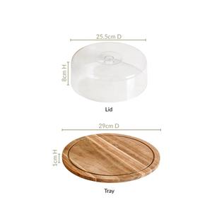 Most selling Wooden cake stand Acacia Wood Dessert Stand With <b>Cloche</b> 10 Inch Wood cake plate With <b>glass</b> dom - Product Image 5