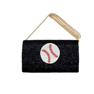 Pochette à sangle de chaîne sophistiquée petite enveloppe motif sac à main à perles de rocaille à la mode avec icône de baseball sac de soirée - Product Image 5