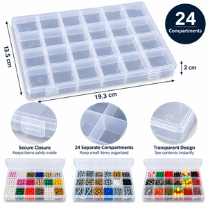 Caja organizadora de plástico transparente, 24 compartimentos, rectangular, con tapa, estuche para guardar joyas, diseño minimalista, cubierta con bisagras - Product Image 6