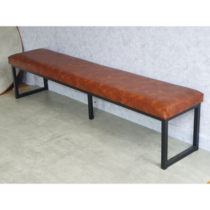 Industrial-Style Leather Upholstered Bench with <b>Adjustable</b> PU Cushion 200x40x45cm - Product Image 2