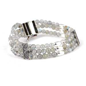 3-Row 925 Sterling Silver Tennis <b>Bracelet</b> with <b>Labradorite</b> Stone Fashion Accessory - Product Image 1